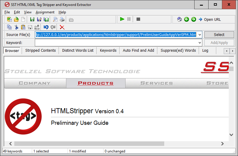 HTMLStripper Main Window