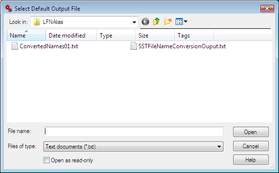 LFNAlias Select Default Output File Dialog