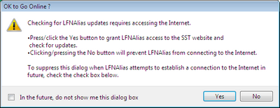 The LFNAlias OK to Go Online Dialog