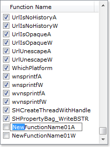 Function Names List View undergoing in-place editing